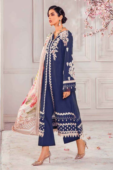 3PC Swiss Voile Unstitched Embroidered Suit With Tissue Silk Dupatta