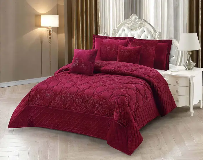 Ruby Red Embossed Velvet Bed Set