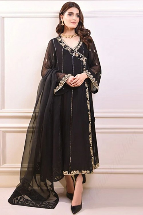 Zari Embroidered Chiffon Black Pakistani Anarkali Suit