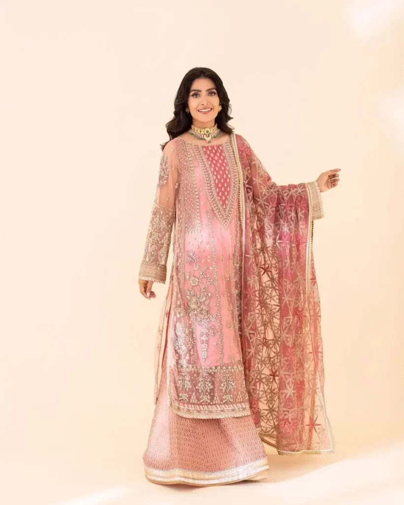 Ayeza Khan in peach pink dress