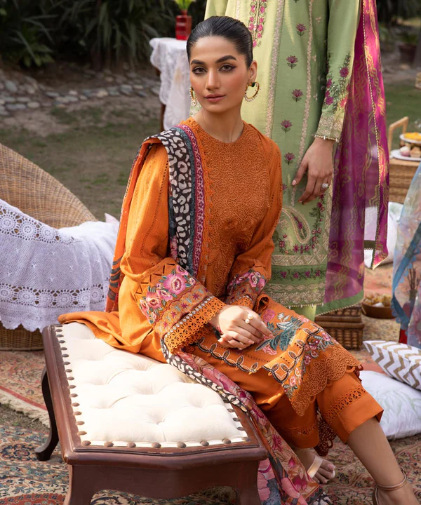 3 PIECE - DYED EMBROIDERED COTTON JACQUARD SUIT