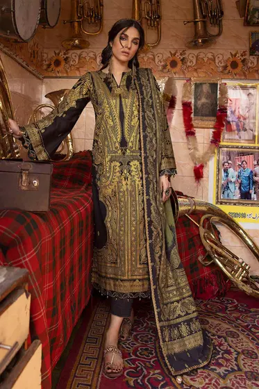 3PC Gold and Lacquer Lawn Printed Unstitched Suit CL-32535 B
