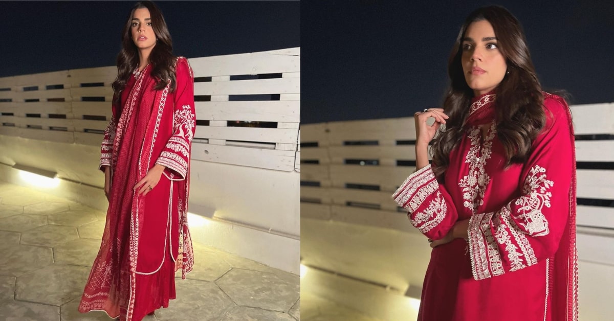 Sanam Saeed attended Fahad Mustafa’s show looking angelic wearing red