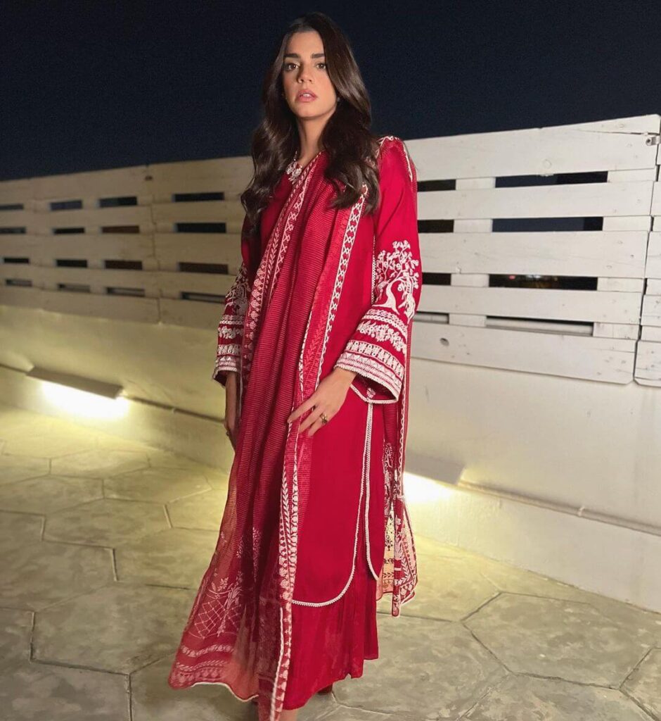 Sanam Saeed in red